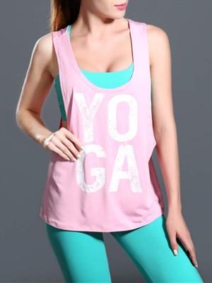 Sexy Women's Letter Print Sleeveless Sport Vest Running Clothes Gym Fitness Top T-shirt