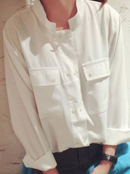 New Women Long Sleeve Blouse Double-Breasted Loose Personality Fashion Collar Tops Shirt