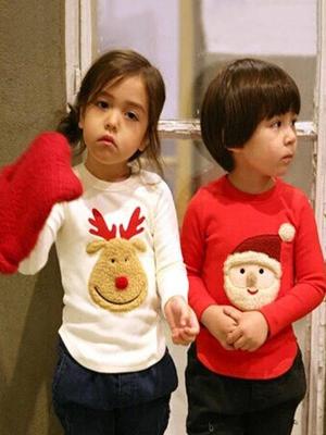 Autumn Fashion Boutique Outfits Sets Kids Unisex Santa Cartoon Print Blouse Christmas Long-sleeved Thicken T-shirt