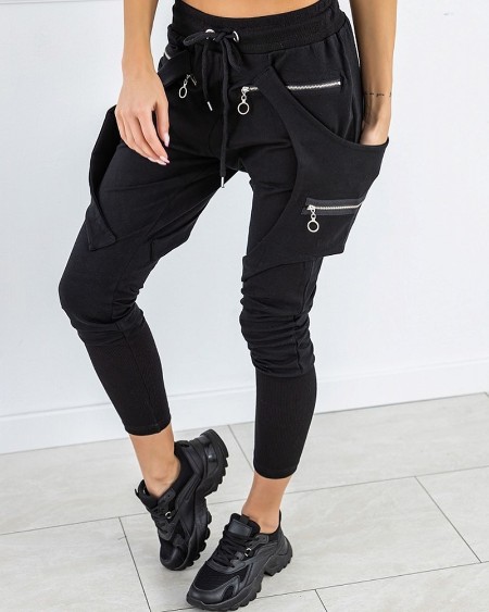 Zipper Fake Pocket Drawstring Sweatpants