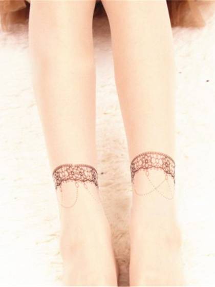 Sexy Slim Flocking Retro Nude Anklet Print Ultrathin Stockings Pantyhose