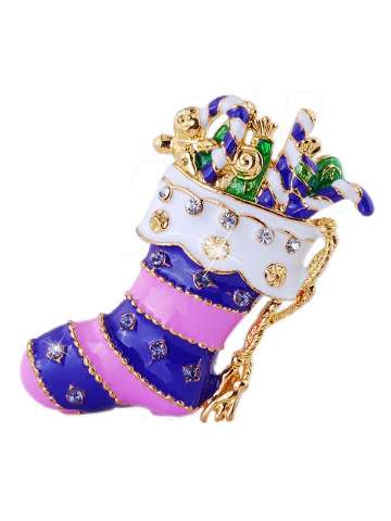 Purple Santa Socks Crystal Pins Brooches For Christmas Gift Unique Shoes Boots Pins Brooches Ladies Women Brooches Pins