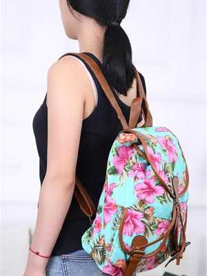 Fashion Handmade Vintage Rucksack Floral Printing Canvas Women Casual Travel Backpack School Bag