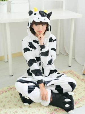 Hot Adult Fashion Onesie Milk Cow Kigurumi Jumpsuit Warm Pajamas Adult Anime Cosplay Halloween Costume Winter Lovers Couples Homewear Pajamas Sleepsuit