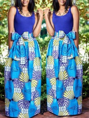 2PCS Women Print Dress Suit Set Solid Crop Top Maxi Skirt Dress Suit