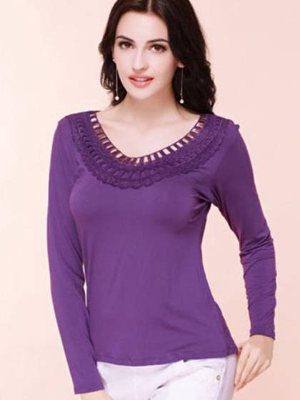 Autumn Fashion Women's Floral Lace Embroidery Crochet Tee T-Shirt Top Blouse(Free Size)