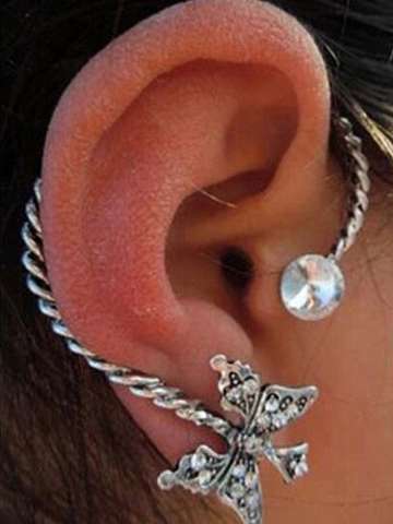 Women's Fashion New Personality Punk Gothic Crystal Butterfly Design Ear Clip Ear Stud Earrings