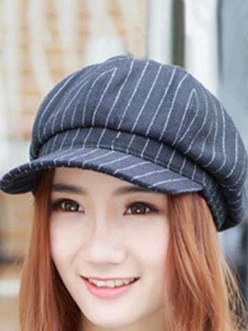 Women Winter Warm Stylish Peaked Cap Korean Fashion Stripes Flat Caps Hats