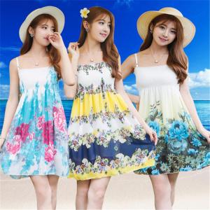 Bohemia beach dress chiffon 2016 women's summer print dress straps Bra burst models dress