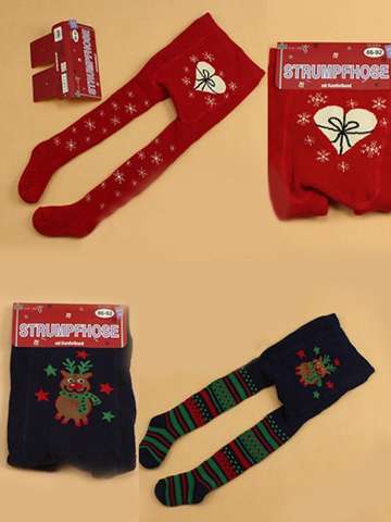 Kids Children Deer Snowflake Pattern Thicken Long Stockings Leggings Warm Wool Christmas Gift