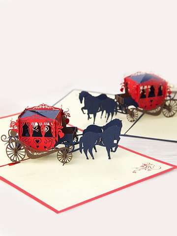 Chinese Paper Cutting Wedding Carriage 3D Greeting Cards Handmade Paper-cut Folding Card Postcards
