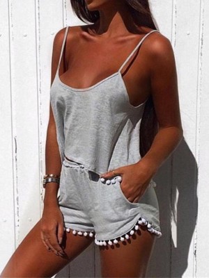 Sexy Summer Women Camisole Shorts Sets Solid Color Sport Cotton Suit Tassel Tops With Pants Tanks