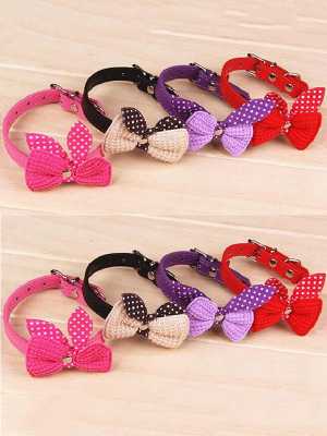 Knit Bowknot Adjustable Leather Dog Puppy Pet Collars Necklace,Collars For Dogs,Cat collar perro,Size XS S M