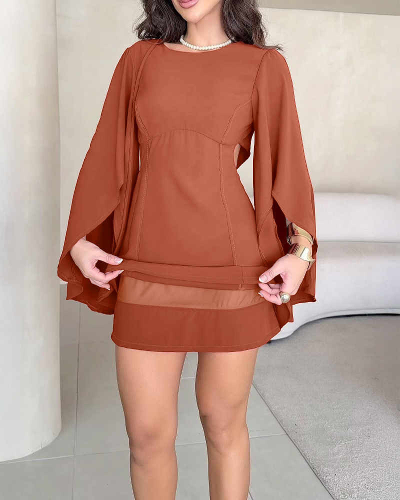 Round Neck Bell Sleeve Casual Backless Tied Detail Jumpsuit