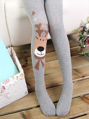 Kids Children Deer Pattern Long Stockings Leggings Warm Wool Christmas Gift Anti-pilling Panty-hose