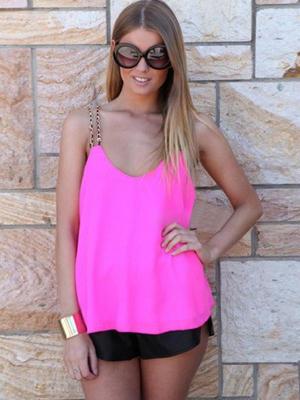 Women's Sexy Sleeveless Chiffon Vest Loose T-shirts Summer Chain Fashion Tops Crop Top