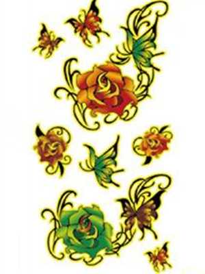 Unisex Fashion Butterfly Rose Flowers Pattern Noctilucous Waterproof Tattoo Stickers  Decals Temporary Tattoo