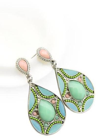 Brincos New Drop Earrings For Women Ethnic Vintage Silver Plated Multicolor Bead Large Bohemia Dangle Earrings Statement Jewelry