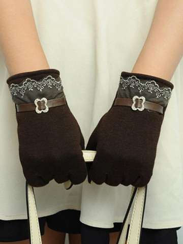 Hot Fashion New Women Ladies Winter Warm Vintage Lace Velvet Touch Screen Gloves