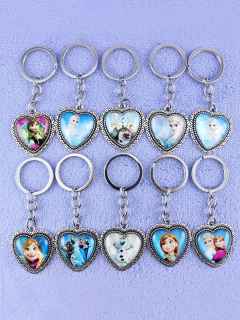 Floral Pattern Heart Shape Alloy Frozen Free Fall Elsa Anna Princess Snowflakes Key Ring Ornament Pendant Rings
