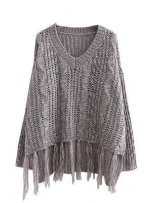 Women's V-neck Tassel Long Sleeve Warm Knit Sweater
