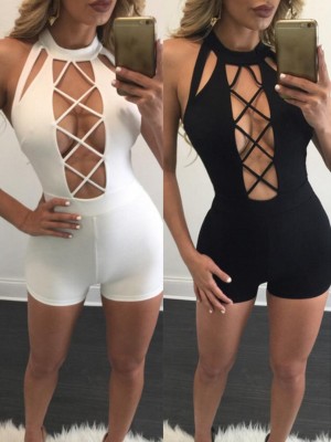 Sexy Women Bandage Clubwear Tight Bottoming Culottes Jumpsuit Sleeveless Romper