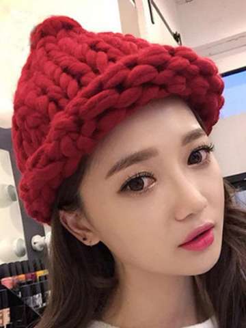 Autumn Winter Women Aran Weight Colored Wool Hat Knitted Wool Cap Warm Handmade Knitting Hat