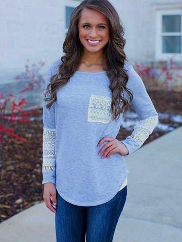 2015 Fall Fashion New Women Long Sleeve Pocket Splice Color Slim Casual Tops T-shirt