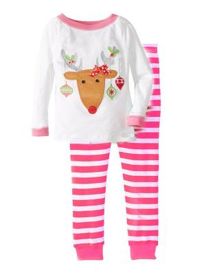 New Children Clothing Boys Suits Girls Cotton Deer Printed Tops + Striped Pants Pajamas Kids Sleepwear Sets