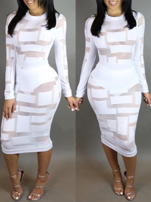 Sexy Mesh Perspective Solid Color Casual Maxi Dress