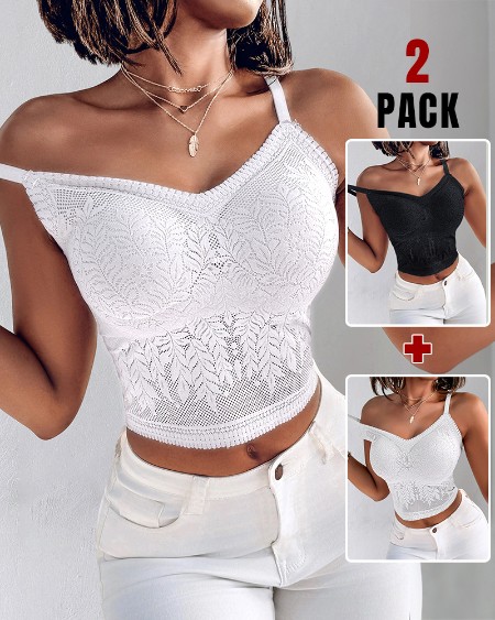 2-Pack Womens Lace V-Neck Spaghetti Strap Bralette Camisoles Sexy Soft Crop Tank Top