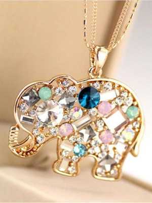 Jewelry Korean Fashion Jewelry For Women  New Crystal Lucky Lovely Elephant Necklace Pendant Necklase Long Chain