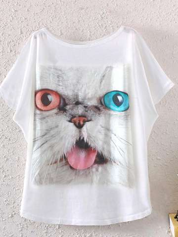 Women Fashion Bat Sleeve Cartoons Cute Dog 3D Printed Loose Blouse Shirt Vest Tank Tops