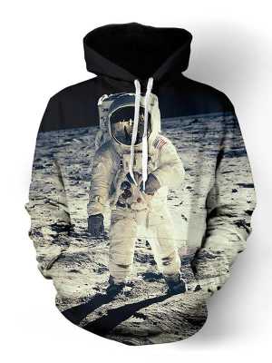 Unisex Women Men Spacemen Pattern Long Sleeve Hoodies Pullovers Outwear