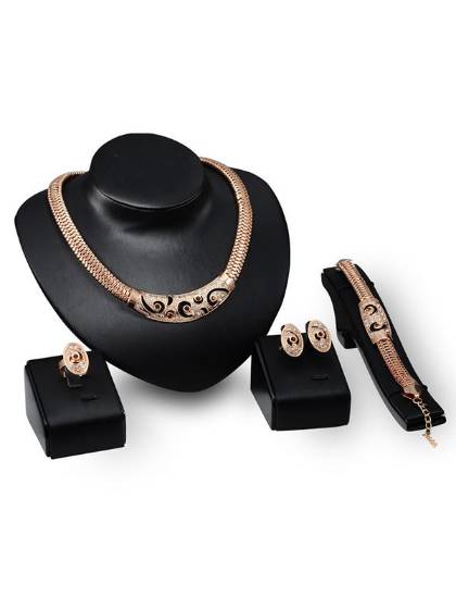 Women's Punk Style Fashion Jewelry Accssories Gold Plated Retro Bridal Wedding Jewelry Set Necklace Earring Bracelet Ring Set Gifts