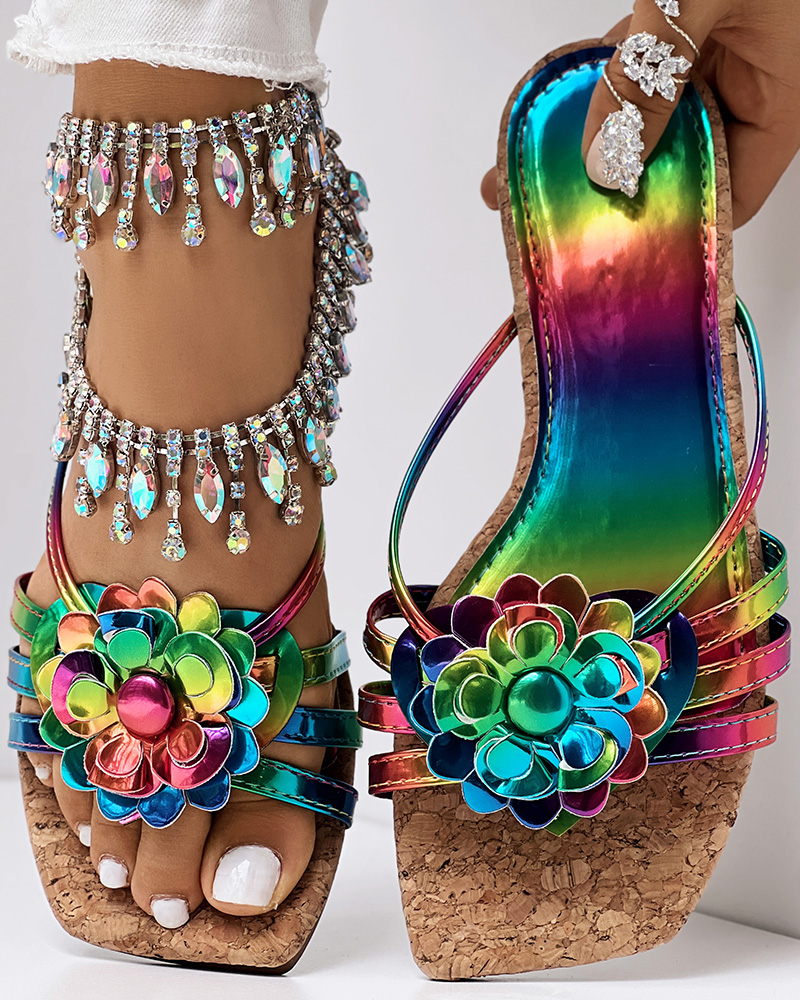 Ombre Floral Pattern Square Toe Slippers