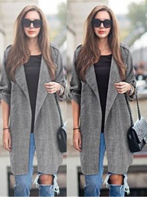 New Fashion Autumn Women Vintage Long Sleeve Lapel Thin Long Trench Coat Outwear Plus Size Cardigan