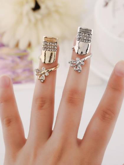 Fashion Women's Crystal Rhinestone Ring Butterfly Finger Ring Finger Tips Nail Ring Gifts Jewelry