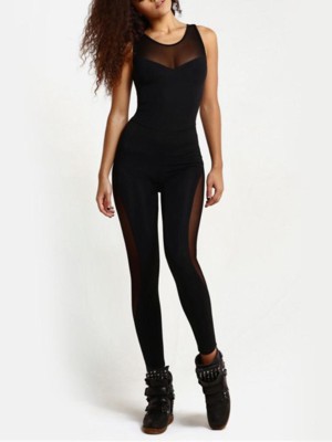 Sexy Women's Yoga Jumpsuit Black Gauze Sleeveless Backless Sportwear Fitness Gymnastics Clothing
