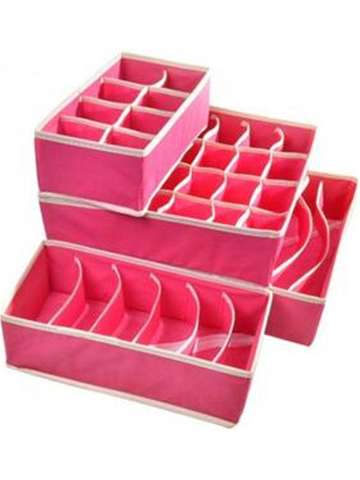 4pcs=1set Fashion Colourful Folding Storage Box Bag Grid Pattern for Bra Underwear Necktie Sock Organizer