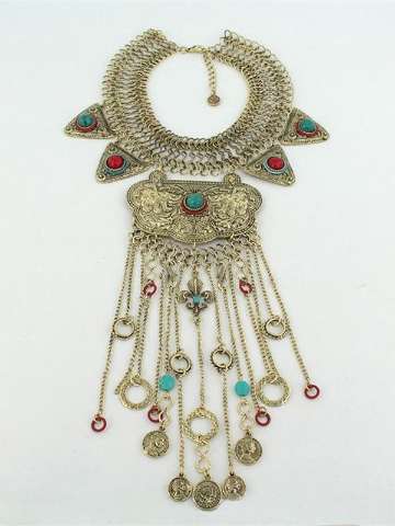 Boho National Fashion Vintage Alloy Accessories Jewelry Catcher Tassel Necklaces & Pendants Maxi Necklace Coat Sweater Chain