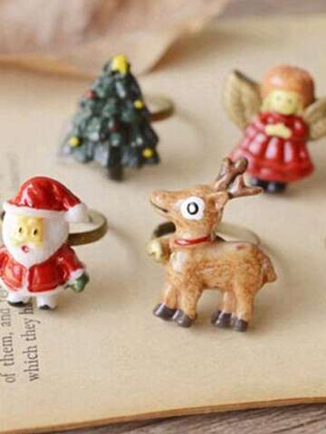 Cute Resin Painted Pendant Ring Children Fashion Jewelry Unisex Christmas Gift