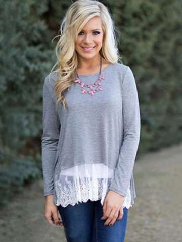 Women Sexy Semi Sheer Long Sleeve Embroidery Floral Lace Crochet Tee T-Shirt Top Blouse