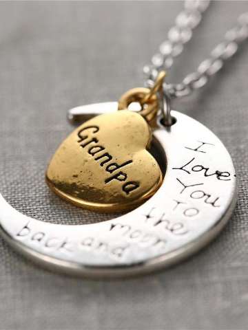 Fashion I Love You Grandpa Daughter Mom Aunt Uncle Dad Brother Grandma Sister Son Letter Print Engraved Englishletter Pendants Moon Heart Necklace Jewelry