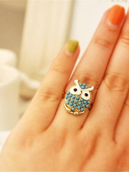 Girl's New Sweet Fashion Cute Cartoon Owl Elegant Pearl Rings