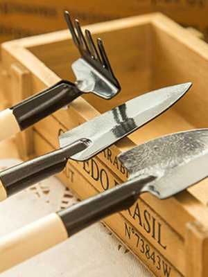 3 Pcs Mini Garden Hand Tool Kit Plant Gardening Shovel Spade Rake Trowel Wood Handle Metal Head Gardener