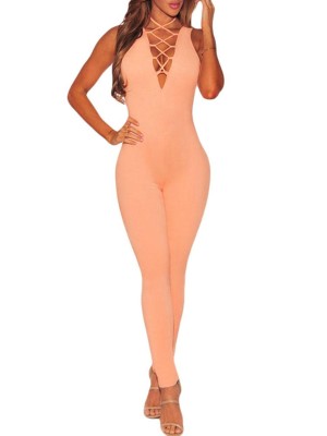 Sexy Women V Neck Hollow Out Sleeveless High Quality Casual Playsuit Romper Jumpsuit Long Pants