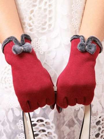 Hot Fashion Women Cute Bowknot Touch Screen Wrist Gloves Mittens Warm Winter Plus Velvet Gloves