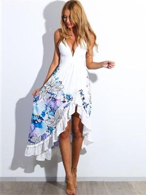Women's sexy Floral Print Sleeveless Dress Party Cocktail Evening Dress Maxi Long Dress