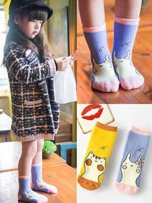Kid's Cute Cartoon Cat Soft Socks 100% Cotton Thick Winter Socks Breathable Floor Socks